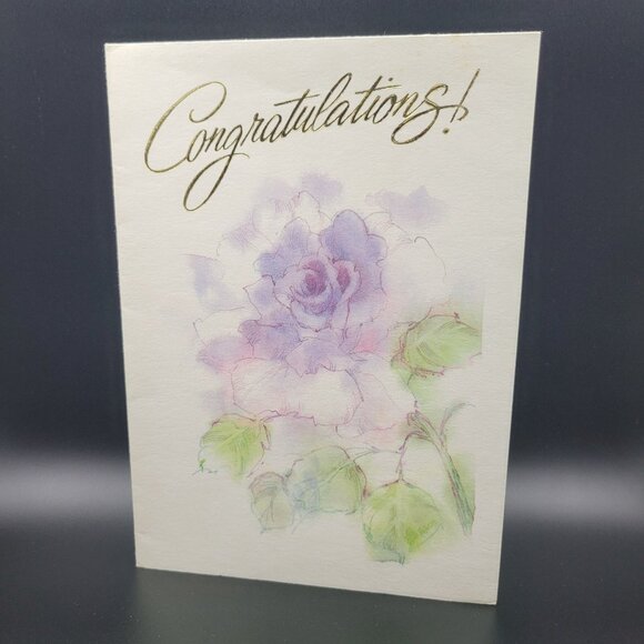 Vintage Best Wishes Wedding Card Envelope White with Purple Rose Bloom Unused - Picture 2 of 7